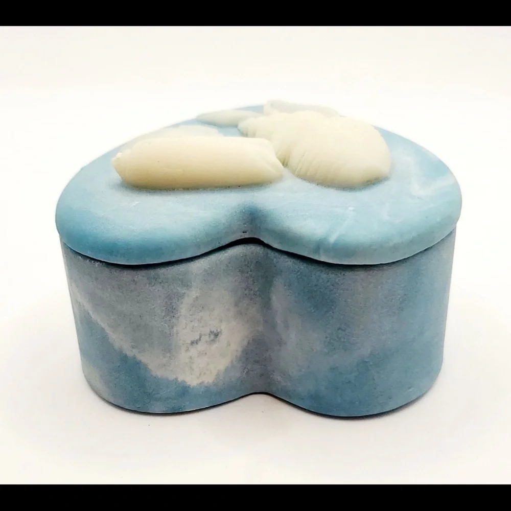 Vintage Heart-Shaped Trinket Box with Sea Shells on Lid